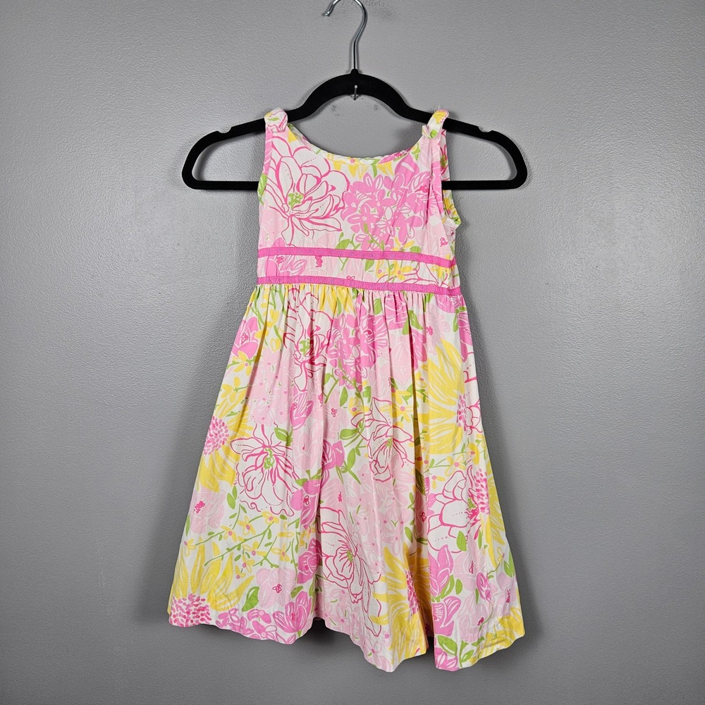 Lilly Pulitzer Girls 6X Sundress Cotton White Label Vintage Floral Pink Yellow